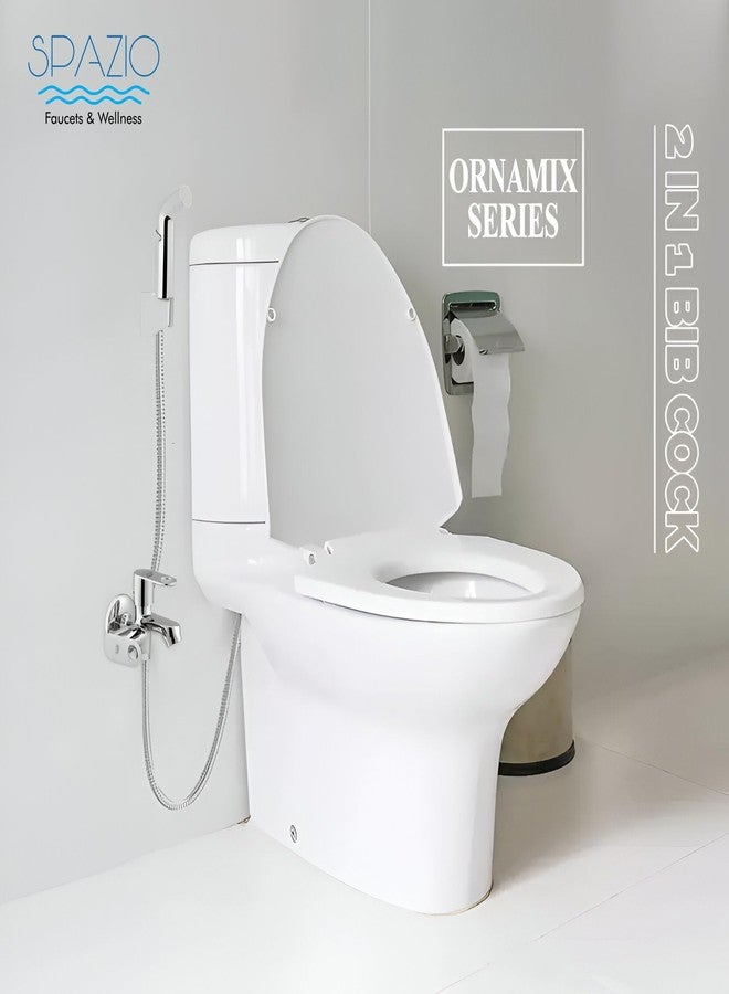 SPAZIO صنبور سبازيو أورناميكس من النحاس ثنائي الاتجاه | صنبور 2 في 1 (عبوة من قطعة واحدة) للحمام والمطبخ، مطلي بالكروم والفضة، صمام مزدوج الكوع (نوع التثبيت على الحائط) - Image 5